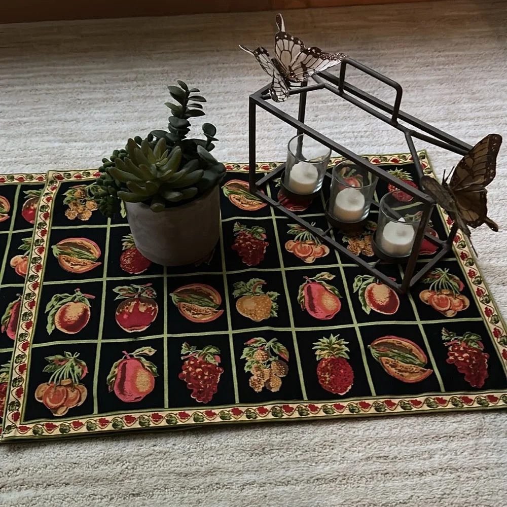 Vintage April Cornell Black Fruit Placemats Set of 2